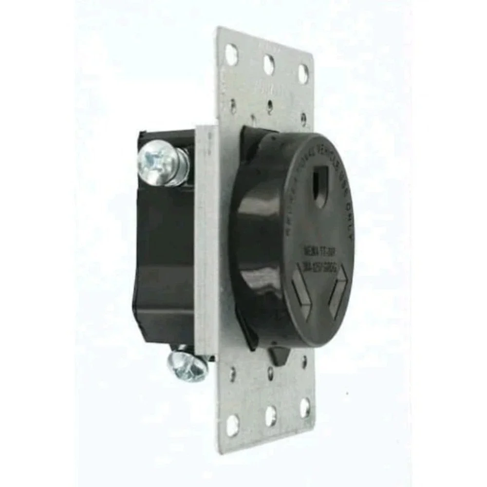 30 Amp Flush Mount Shallow Single Outlet, Black 7313-S00